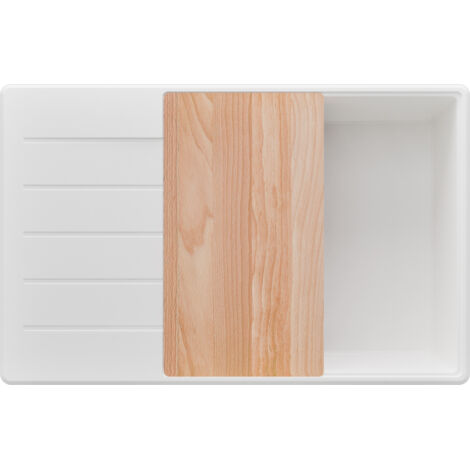 PRIMAGRAN Evier Cuisine en Granit 78x50cm,Lavabo 1 bac + Kit de Vidage + Planche à Découper, Évier à Encastrer au meuble 60cm - Copenhague, Blanc
