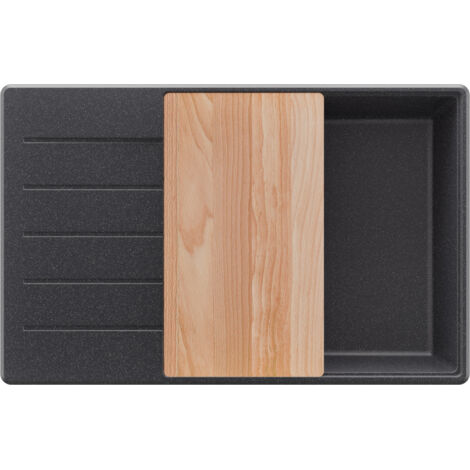 PRIMAGRAN Evier Cuisine en Granit 78x50cm,Lavabo 1 bac + Kit de Vidage + Planche à Découper, Évier à Encastrer au meuble 60cm - Copenhague, Graphite
