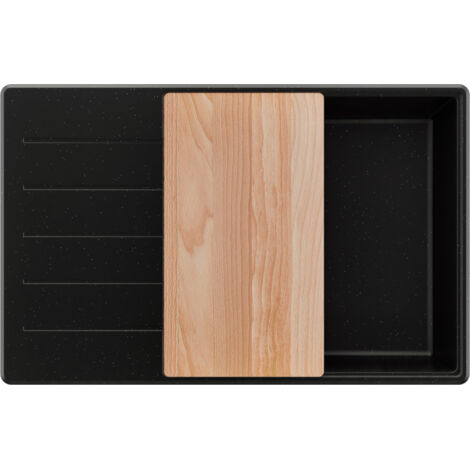 PRIMAGRAN Evier Cuisine en Granit 78x50cm,Lavabo 1 bac + Kit de Vidage + Planche à Découper, Évier à Encastrer au meuble 60cm - Copenhague, Noir Métallisé
