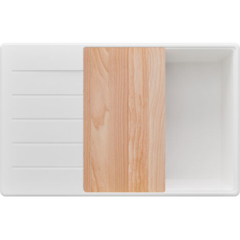 PRIMAGRAN Evier Cuisine en Granit 78x50cm,Lavabo 1 bac + Kit de Vidage + Planche à Découper, Évier à Encastrer au meuble 60cm - Copenhague, Tout Blanc