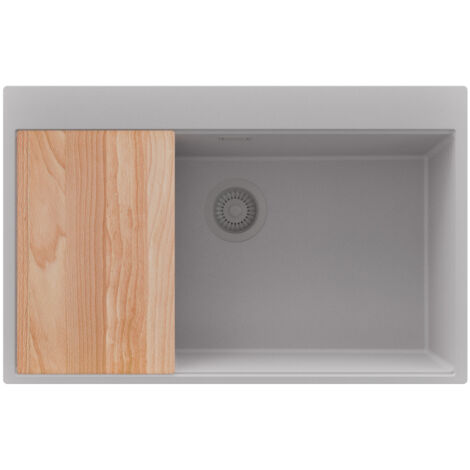 PRIMAGRAN Evier Cuisine en Granit 78x50cm,Lavabo 1 bac + Kit de Vidage + Planche à Découper, Évier à Encastrer au meuble 80cm - Oslo, Gris