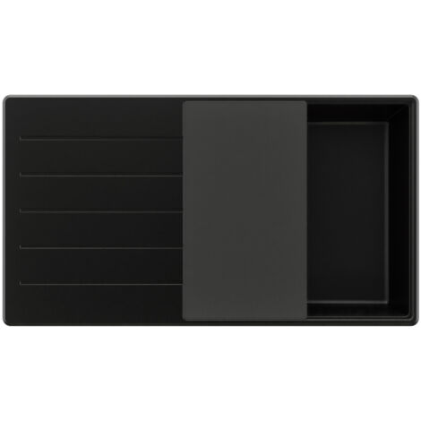 PRIMAGRAN Evier Cuisine en Granit 90x50cm,Lavabo 1 bac + Kit de Vidage + Planche à Découper, Évier à Encastrer au meuble 60cm - Copenhague, Tout Noir