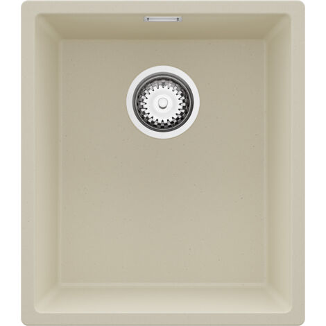 PRIMAGRAN Evier Sous Plan 41x47cm,Evier en Granit 1 bac + Kit de Vidage, Évier au meuble 45cm - London, Beige