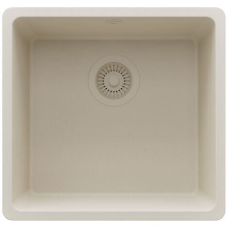 PRIMAGRAN Evier Sous Plan 46x44cm,Evier en Granit 1 bac + Kit de Vidage, Évier au meuble 50cm - Venise Easy, Beige