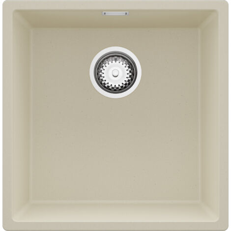 PRIMAGRAN Evier Sous Plan 46x47cm,Evier en Granit 1 bac + Kit de Vidage, Évier au meuble 50cm - London, Beige