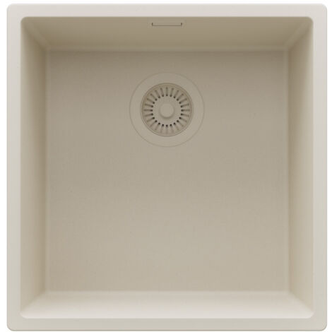 PRIMAGRAN Evier Sous Plan 46x47cm,Evier en Granit 1 bac + Kit de Vidage, Évier au meuble 50cm - London, Beige