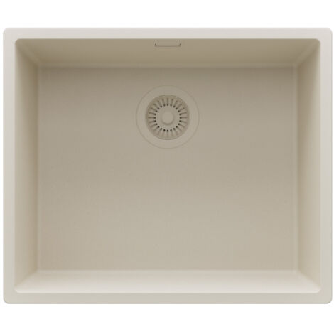 PRIMAGRAN Evier Sous Plan 56x47cm,Evier en Granit 1 bac + Kit de Vidage, Évier au meuble 60cm - London, Beige