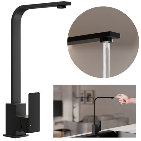 PRIMAGRAN Robinet de cuisine 8010, Robinet d'évier rotation 360°, Robinet haute pression, avec deux types de jet, Noir