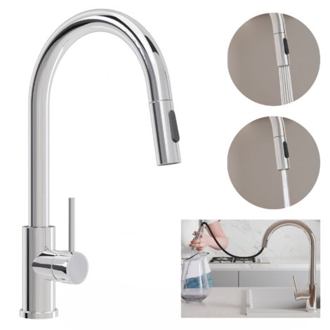 PRIMAGRAN Robinet de cuisine 9010, Robinet d'évier rotation 360°, Robinet haute pression, avec deux types de jet, avec bec rétractable, Chrome