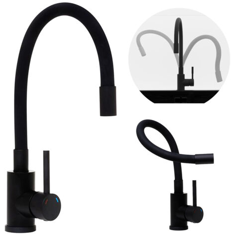 Primagran – Robinet de cuisine flexible noir – Bec en silicone 360° – Haute pression – Installation facile sous évier – Économie d'eau