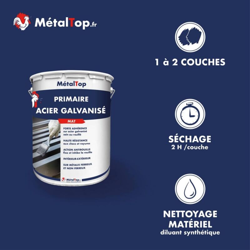 Primaire Acier Galvanise - 0.4 l - Bombe 400 mL - 9010 - Blanc pur Metaltop