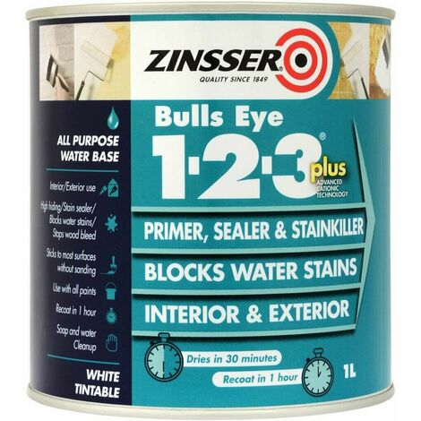 RUST-OLEUM Primaire anti-taches avant peinture Zinsser Bulls Eye 1-2-3 Plus - Blanc Couleur: Blanc - Conditionnement: 1L