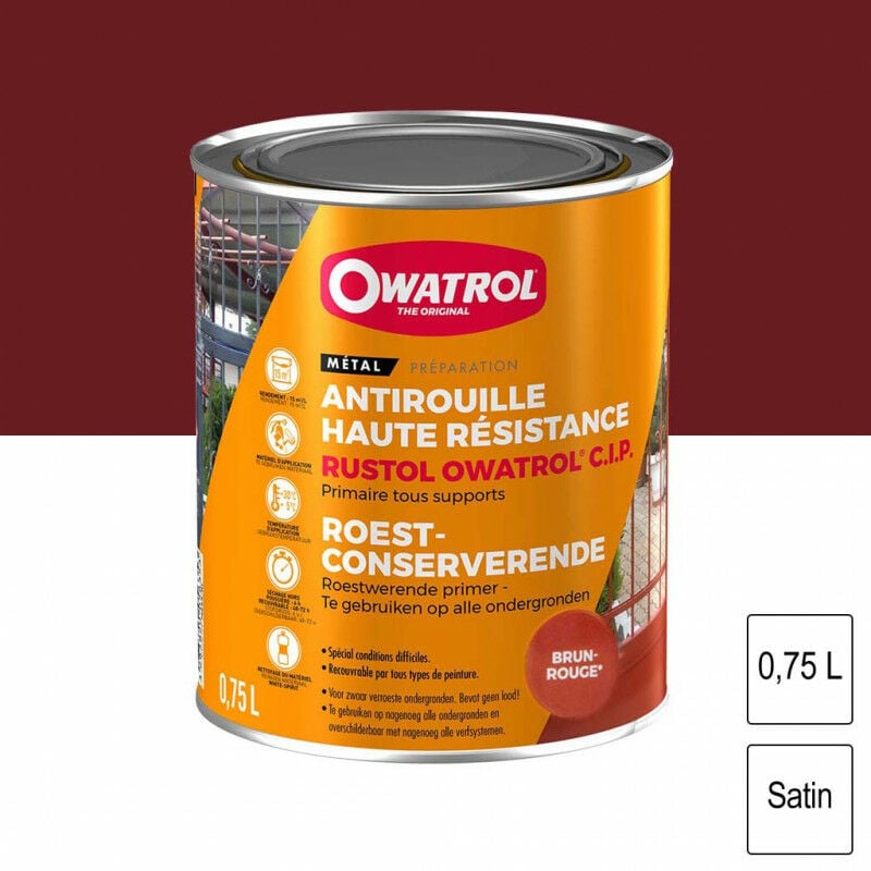 Owatrol - Primaire antirouille haute résistance Rustol c.i.p. Brun rouge 0,75L