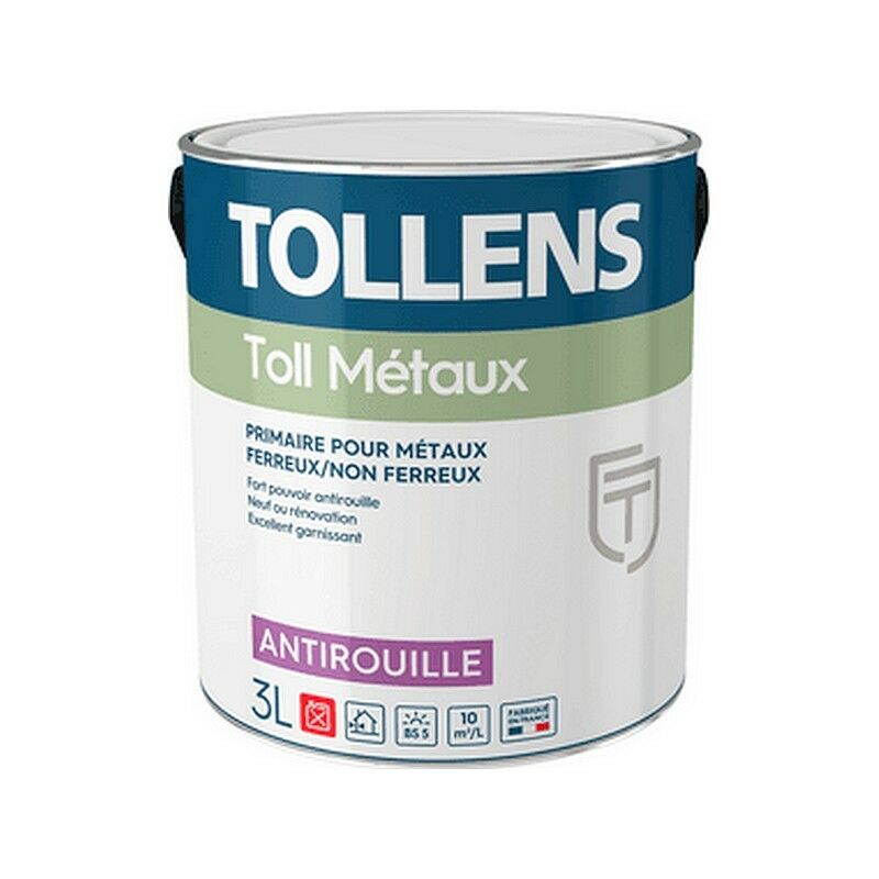 Primaire antirouille TOLLENS professionnelle Toll Métaux, protéger vos surfaces métalliques Couleur: Blanc - Conditionnement: 3 Litres