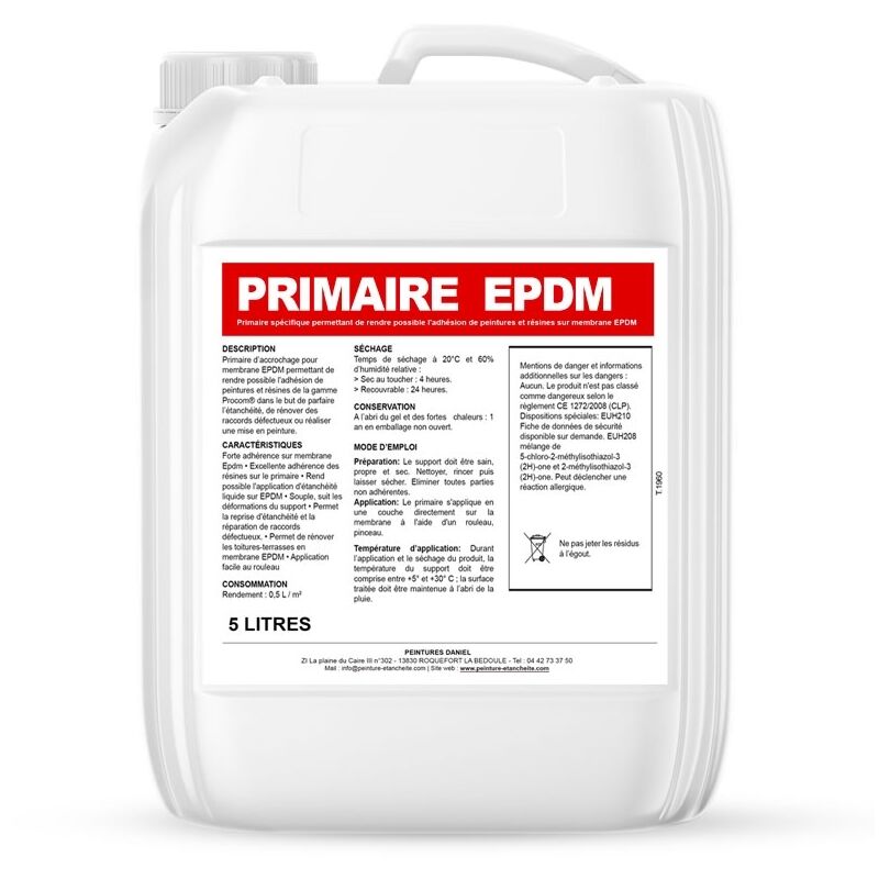 Procom - Primaire d'accrochage pour membrane epdm avant peinture et résine - Primaire Epdm Incolore 5 litres - Incolore