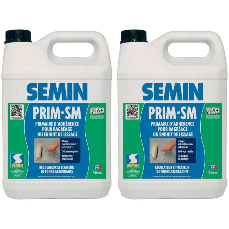 Primaire d'Adhérence pour Enduit de Lissage Semin Prim sm - Intérieur/Extérieur - Bidon 5 l (lot de 2)