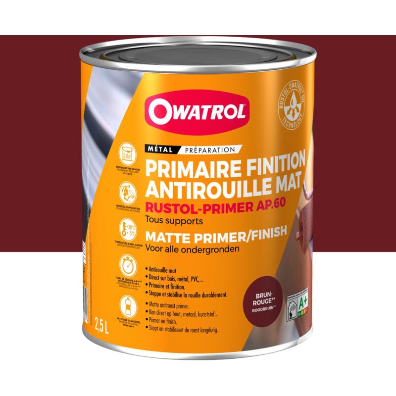 Owatrol - Primaire et finition mat antirouille rustol® primer ap 60 Brun-Rouge (ow8) 2.5 litres
