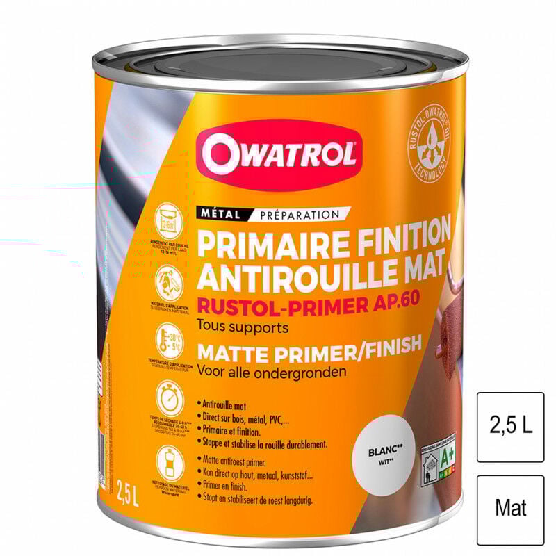 Owatrol - Primaire antirouille Rustol Primer Blanc mat AP60 2,5L