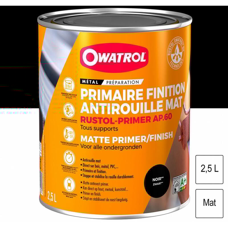 Primaire antirouille Rustol Primer Noir mat AP60 2,5L OWATROL