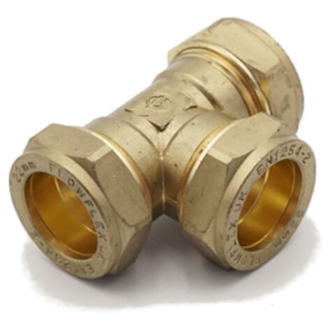 PrimaPlus Compression Equal Tee 22mm Brass Fittings - Pack of 10