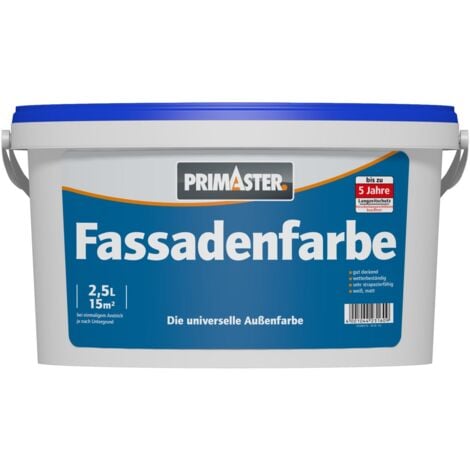Primaster Fassadenfarbe 2,5L Fassadenweiß Weiß Matt Außenfarbe Wetterfest