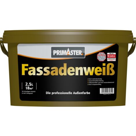 Primaster Fassadenweiß 2,5L Fassadenfarbe Weiß Außenfarbe Lotuseffekt Wetterfest