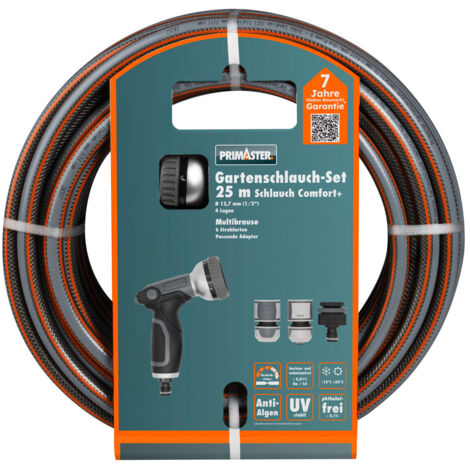 Primaster Gartenschlauch-Set Comfort+ mit Multibrause 25 m Ø 12,7 mm (1/2) Gartenschlauch