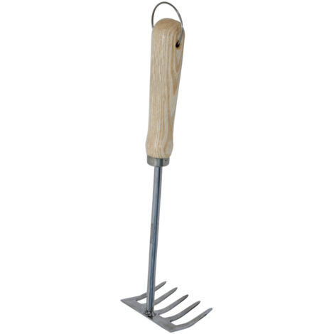 Primaster Handgartenrechen Edelstahl 24 cm mit Holzgriff Haken, Hacke