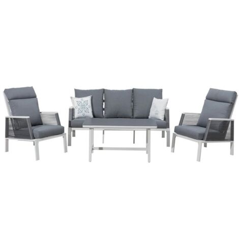 Primaster Lounge Set Cervia Sitzgruppe Garten Möbel Alu Weiß Stuhl Tisch Balkon