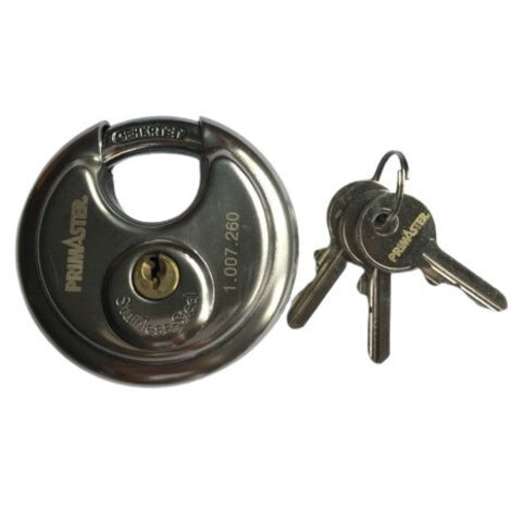 Primaster Rundschloss Edelstahl 68 mm inkl. 3 Schlüssel Vorhängeschlösser