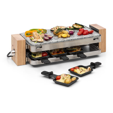 Prime-Rib Gril à raclette 8 pers. 1 500 W Plaque en pierre naturelle Acier inoxydable Pieds en bois