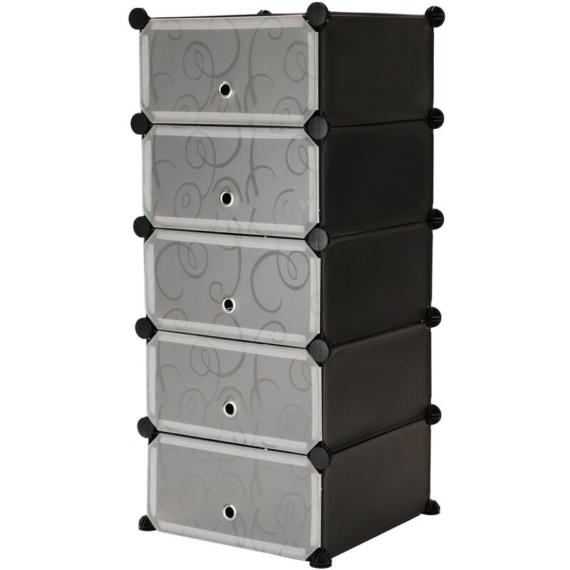 

Armario organizador modular Estanterías de 5 cubos de 17x35cm plástico negro con puertas y dibujado - Primematik