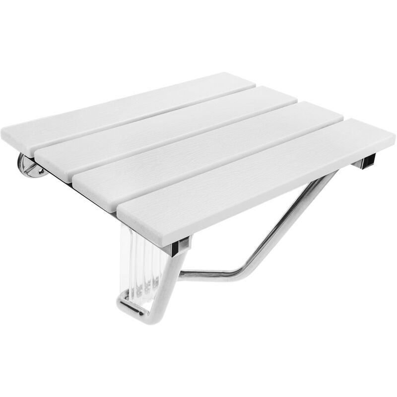 

PrimeMatik - Asiento de ducha abatible. Silla plegable para ancianos de plástico WPC y acero inoxidable 380 x 338 mm blanca