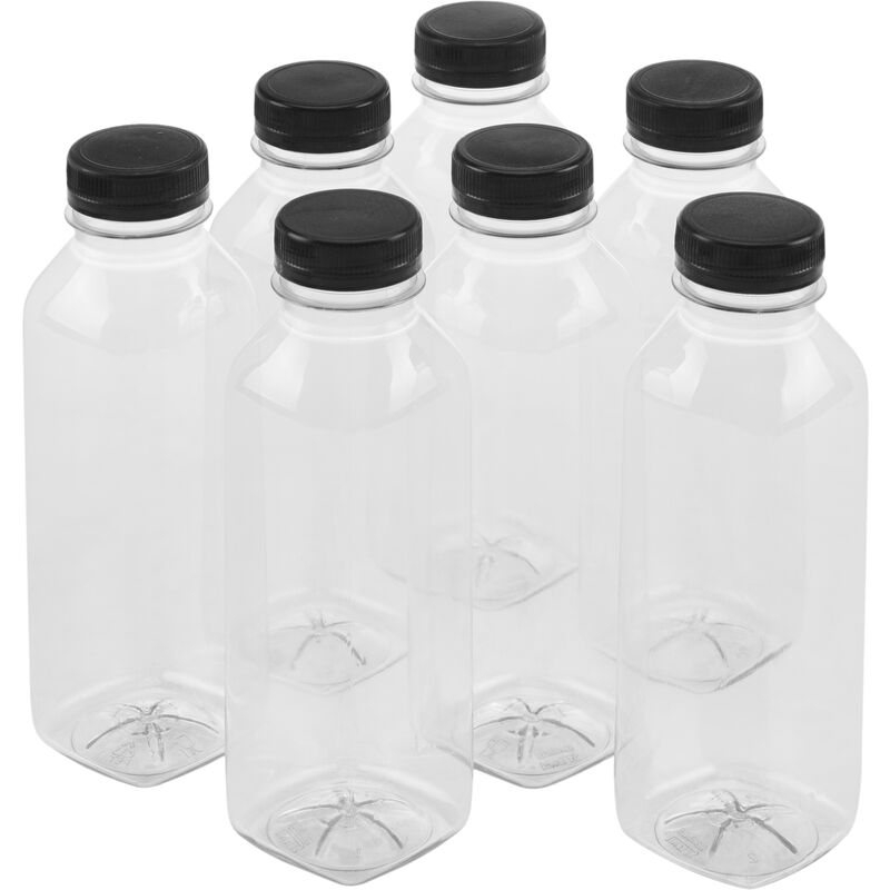 Primematik - Bouteilles en plastique pet recyclable, carrées et transparentes 400mL, 7 pièces.