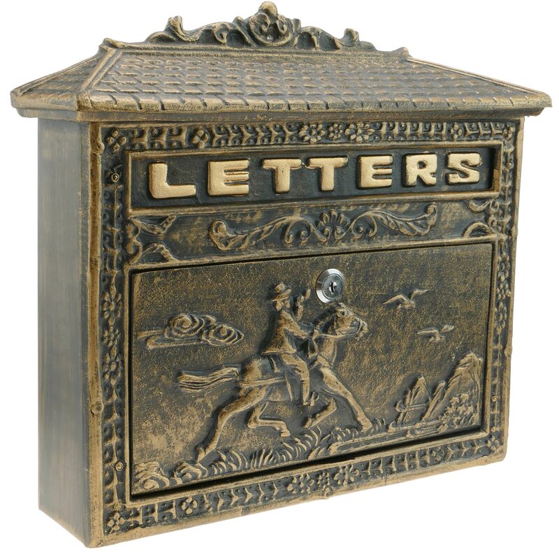 Briefkasten Postkasten Retro Antik Vintage Gusseisen schwarze Oxid für wallmount Pferd - Primematik