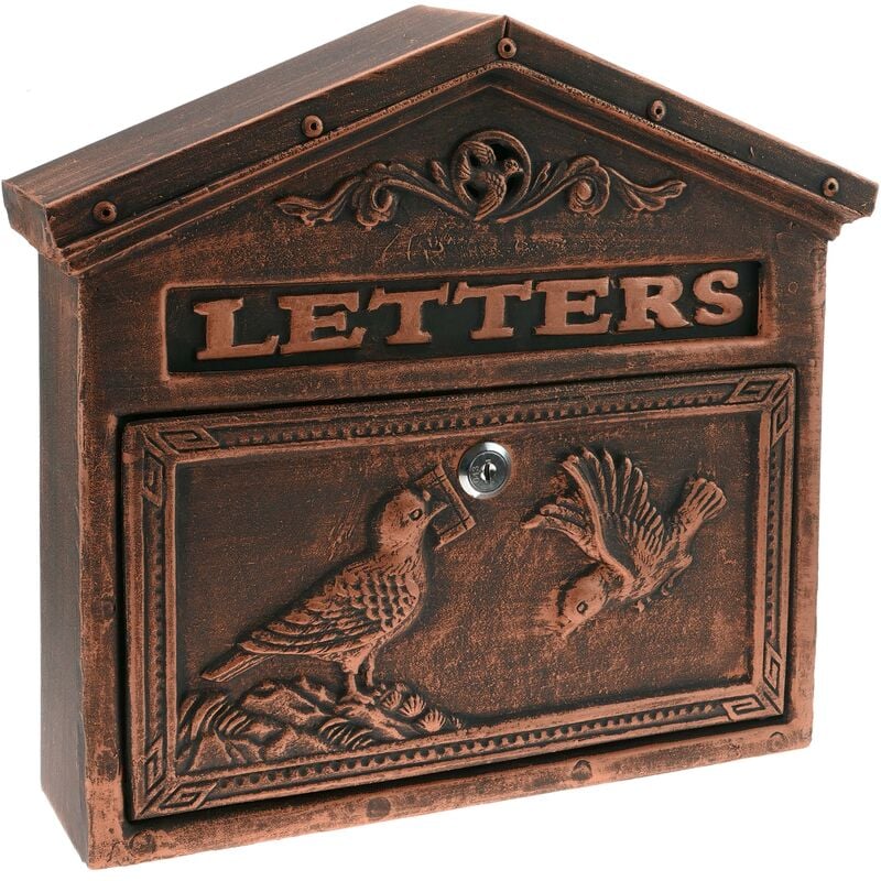 

Buzón antiguo de hierro colado para cartas y correo postal de color óxido pájaros - Primematik