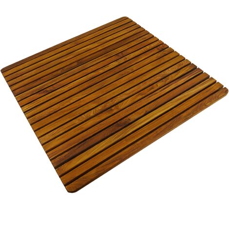 PrimeMatik - Caillebotis de douche en bois de teck certifié 61 x 61 cm carré