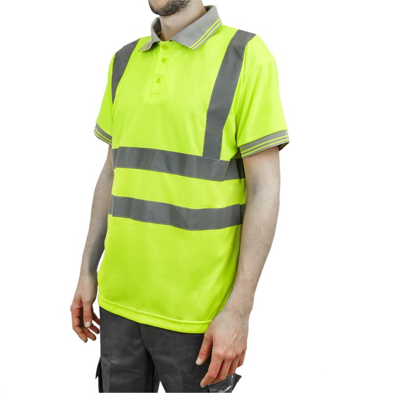 Image of Camicia polo di manica corta con riflettore giallo per la sicurezza del lavoro taglia l - Primematik