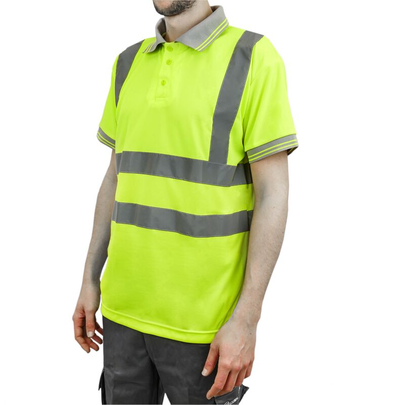 

Camiseta tipo polo de manga corta reflectante amarillo para seguridad laboral de talla L - Primematik