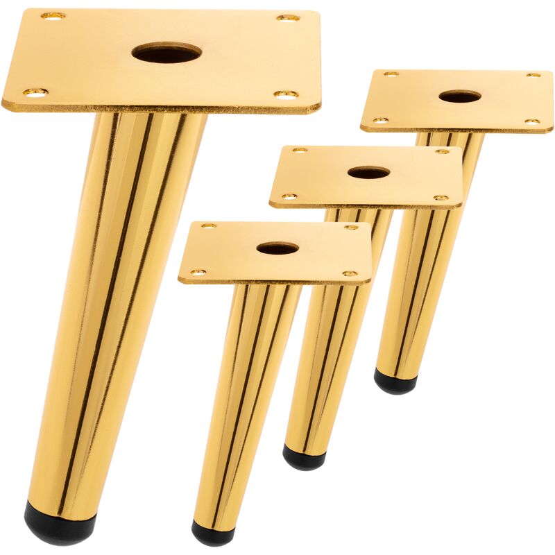 Image of Confezione da 4 gambe per mobili a forma conica con protezione antiscivolo 15cm colore oro - Primematik