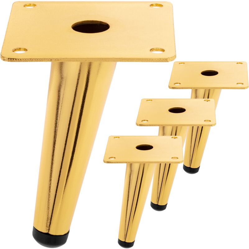 Image of Confezione da 4 gambe per mobili a forma conica con protezione antiscivolo da 12 cm colore oro - Primematik
