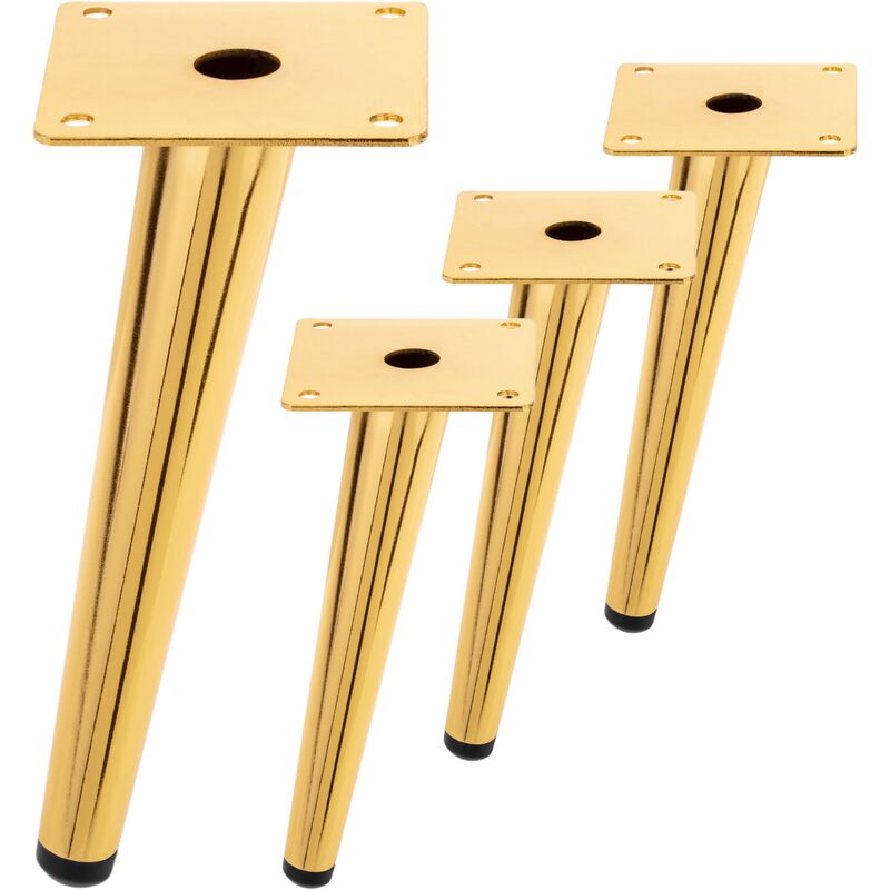 Image of Confezione da 4 gambe per mobili a forma conica con protezione antiscivolo da 20 cm colore oro - Primematik