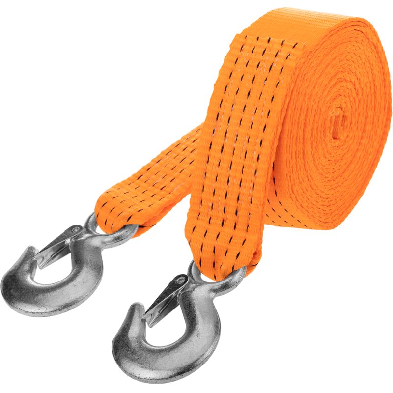 

Correa de carga, Eslinga con gancho de seguridad de 5m x 50mm 5000Kg para izaje y remolque, Color naranja - Primematik