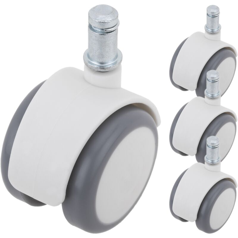 PrimeMatik - Gray White 50x44.3x62mm 4-pack High Quality ABS & PU Swivel Casters, M11 Ring Stem Type Clamping