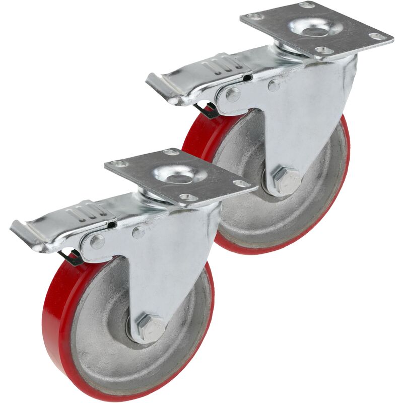 PrimeMatik - Industrial pivoting wheels in polyurethane and metal with brake 125 mm 2 units