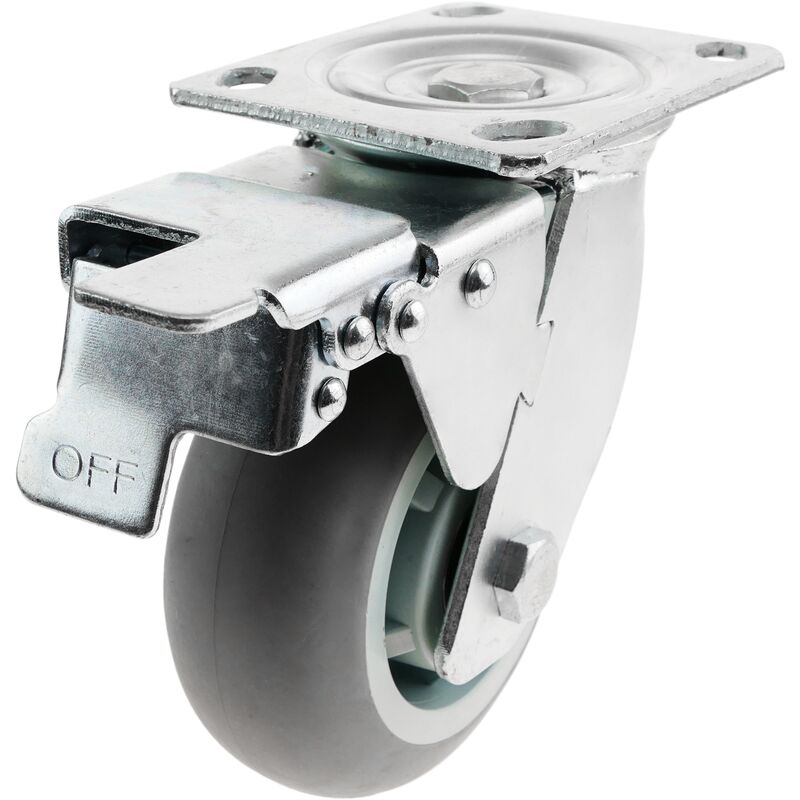 PrimeMatik - Industrial wheel swivel castor of polyurethane with brake 125 mm
