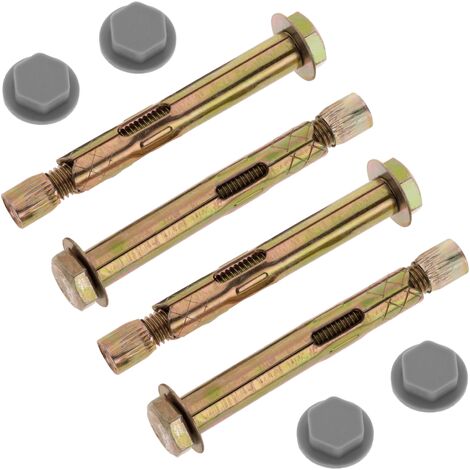 PrimeMatik - Lot de 4 chevilles à expansion métal à vis 12x85mm avec capuchon Gris