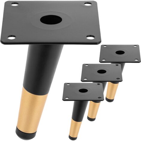 PrimeMatik - Lot de 4 pieds de meubles de forme conique avec protection antidérapante 12cm couleur noir et or