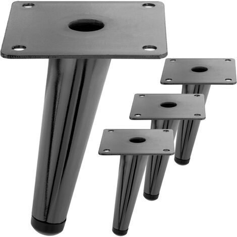 PrimeMatik - Lot de 4 pieds de meubles de forme conique avec protection antidérapante 12cm couleur noir métallisé