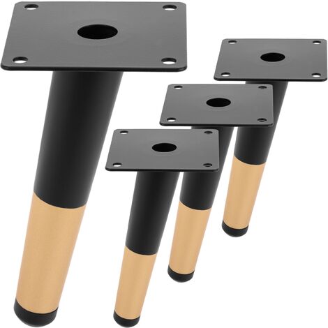 PrimeMatik - Lot de 4 pieds de meubles de forme conique avec protection antidérapante 15cm couleur noir et or